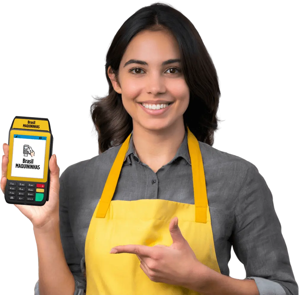 Mulher segurando maquininha