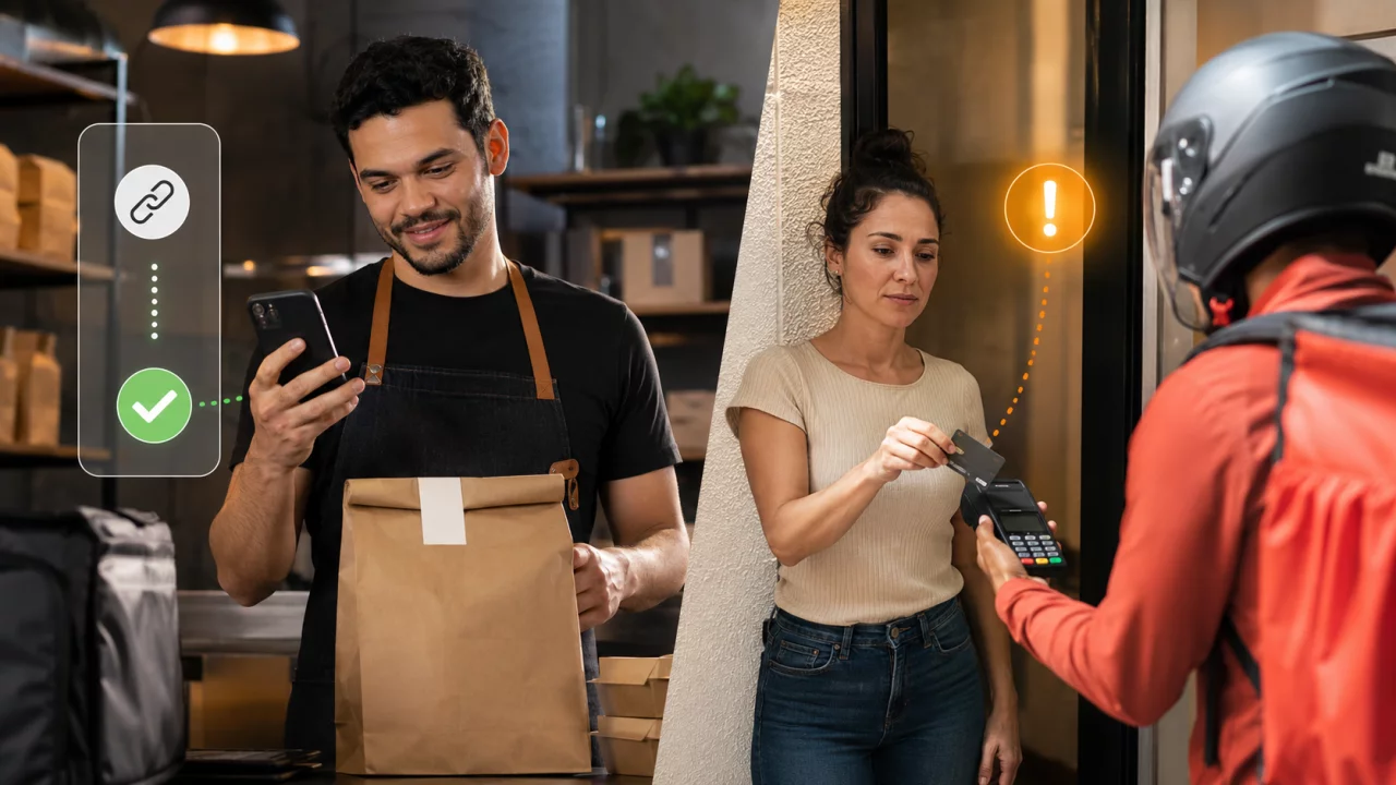 Link de pagamento ou maquininha no delivery: cobrar antes facilita a entrega, mas muda o risco