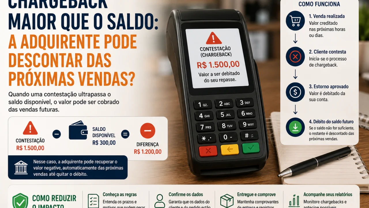 Chargeback maior que o saldo: a adquirente pode descontar das próximas vendas?