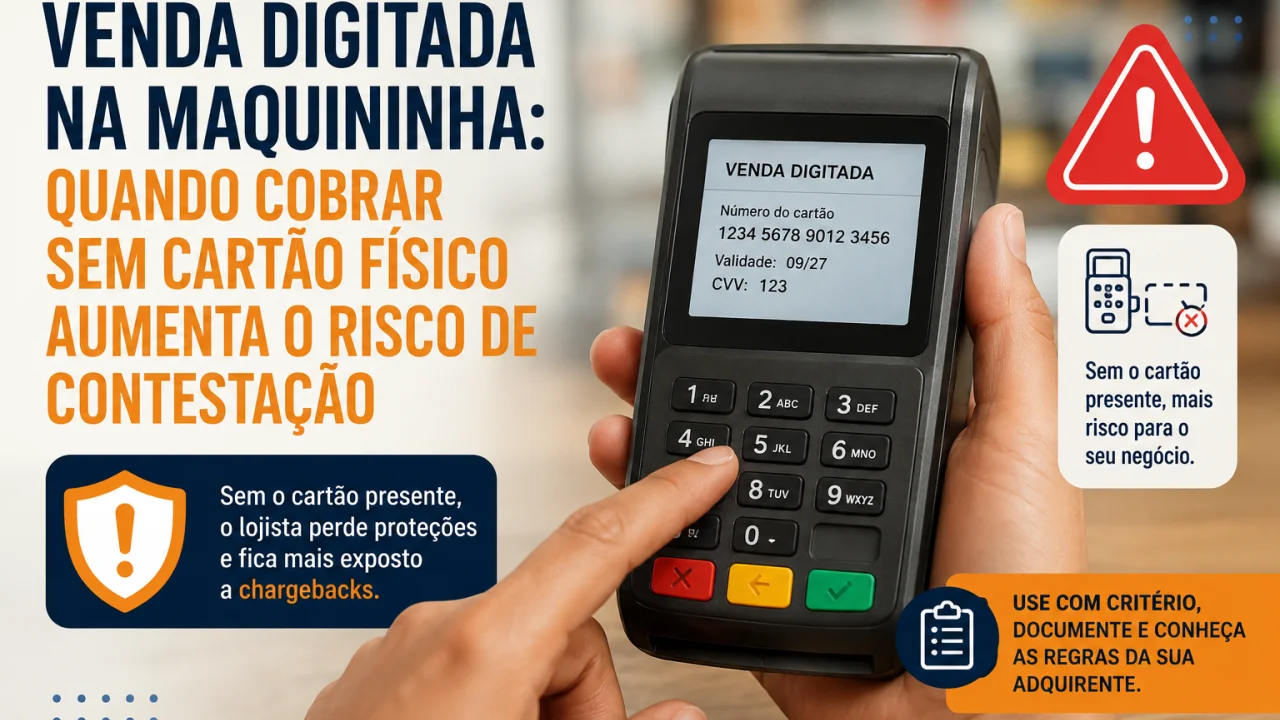 Venda digitada na maquininha: quando cobrar sem cartão físico aumenta o risco de contestação