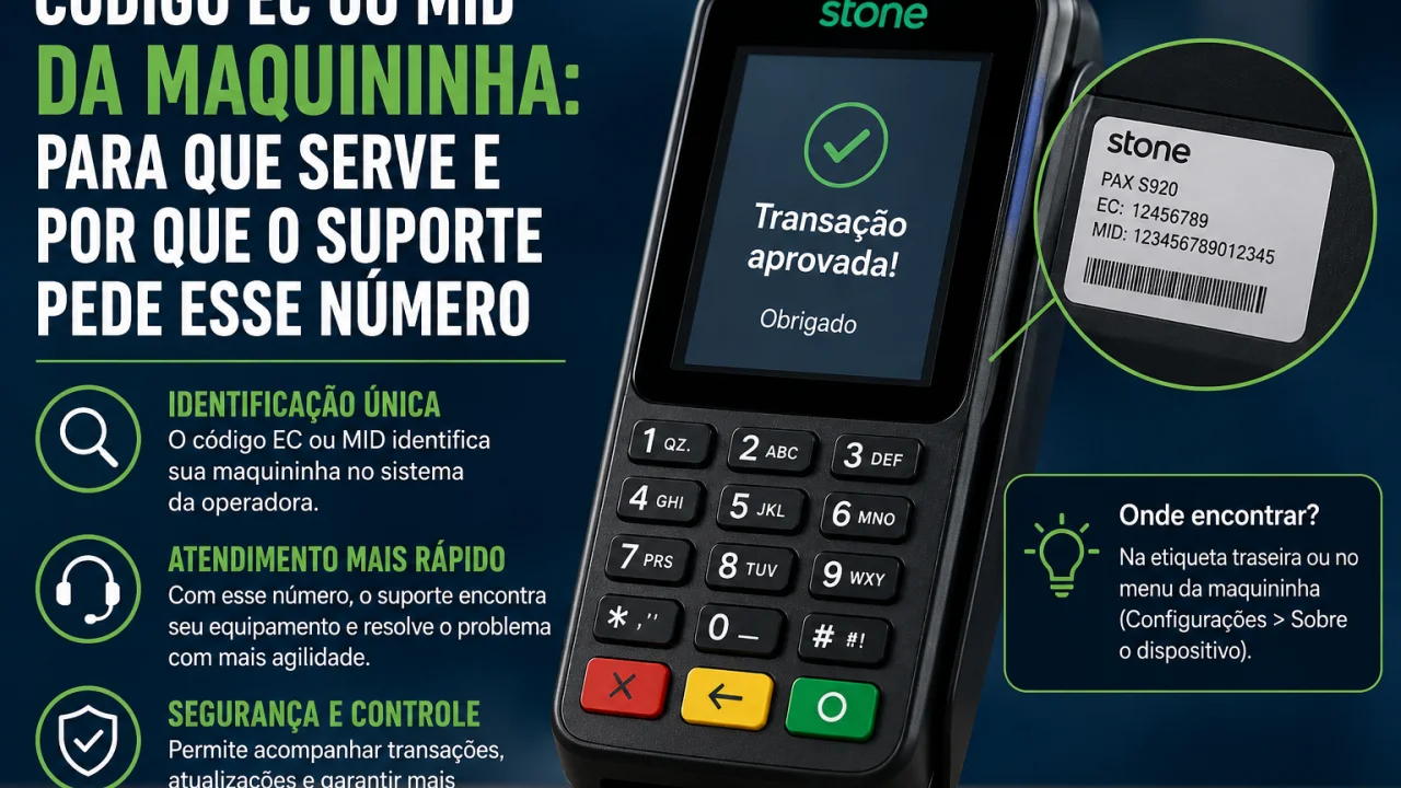 Código EC ou MID da maquininha: para que serve e por que o suporte pede esse número
