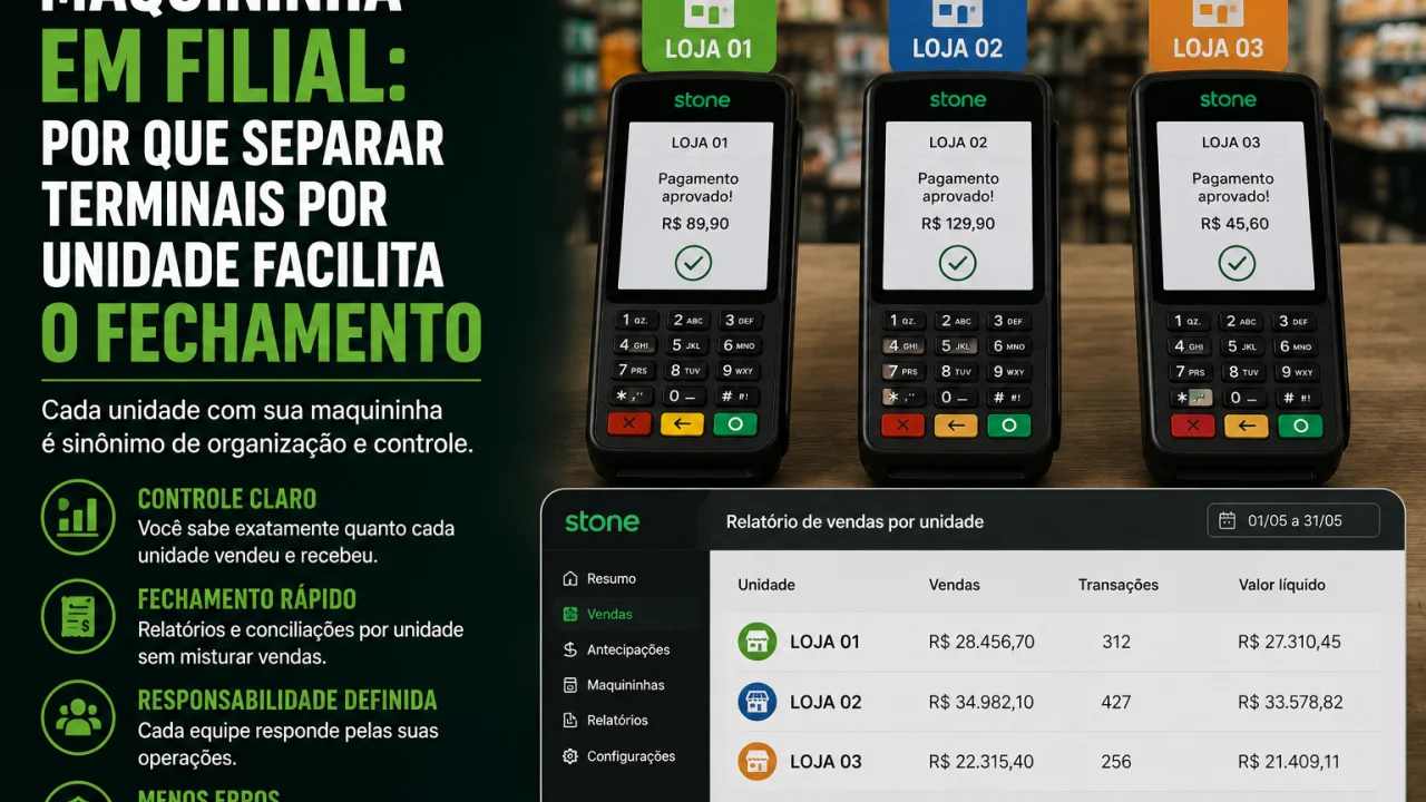 Maquininha em filial: por que separar terminais por unidade facilita o fechamento