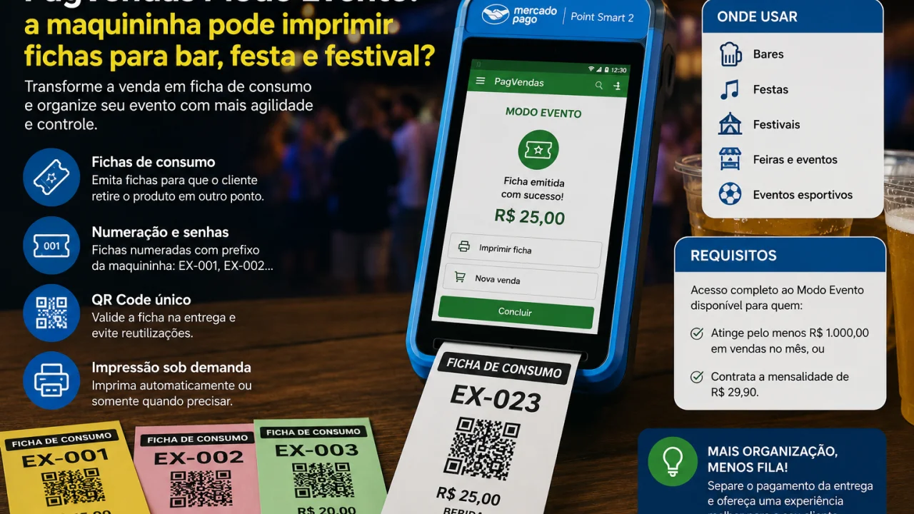 PagVendas Modo Evento: a maquininha pode imprimir fichas para bar, festa e festival?